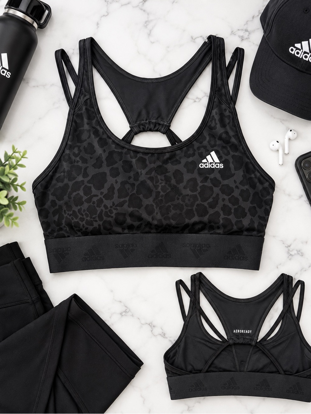 Adidas AEROREADY Leopard Print Strappy Sports Bra – Women’s Large